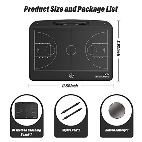 13.5'' Electronic Football Tactical Board, Basketball Coaching LCD Soccer Strategy Board With Stylus Pen, Marker Training Writing Tablet Coach Gifts - color: Basketball Black