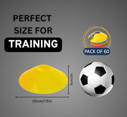 Flexible Soccer Cones (Set of 60/50/40/25) with Mesh Bag & Strap, Sports Cones for Soccer, Basketball, Football Training Equipment, Agility Soccer Cones for Drills Training - size: Pack of 60