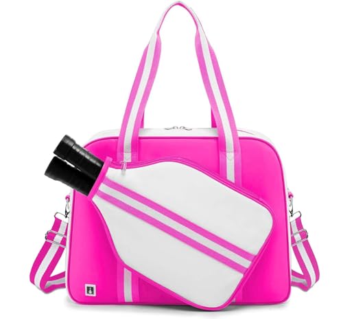 ROYALFAIR Pickleball Tote Bag for Women Men Large Capacity with Paddle Cover Pocket and Adjustable Shoulder strap - color: Pink