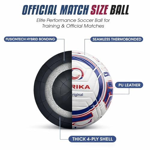 STRIKA Premium Soccer Ball Size 5 & 4 – Durable Hybrid Bonded Training Ball for Adults & Kids – Water-Resistant, Long Air Retention – Indoor/Outdoor Play