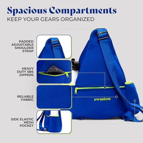 Swinton Pickleball Bag for Women and Men – Stylish Pickleball Backpack | Lightweight, Water-Resistant Pickleball Paddle Bag | Unisex Pickleball Bags with Space for Paddles, Balls & Accessories - color: Royal Blue