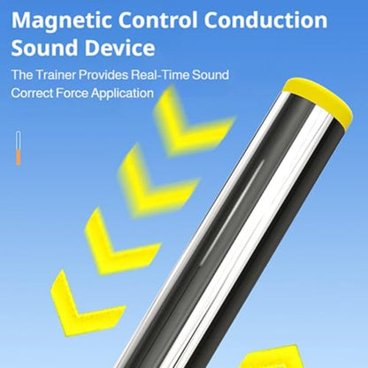 Badminton Power Trainer with Magnetic Resistance, 11.8" Swing Trainer Sound Feedback for Smash Technique, Real Racket Handle Feel for Wrist Arm Strength Training Fitness Professional Players - color: Yellow