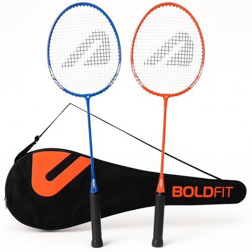 Boldfit Aluminium Badminton Racket With Full Cover Bag - Lightweight Wide Face Shuttle Bat for Match Play - Blue - color: Blue-Orange