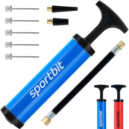 SPORTBIT Ball Pump for Sports Balls - Hand Pump for Football, Soccerball, Volleyball, Basketball Inflator, Ball Air Pump - Exercise Balls - Comes with 5 Needles
