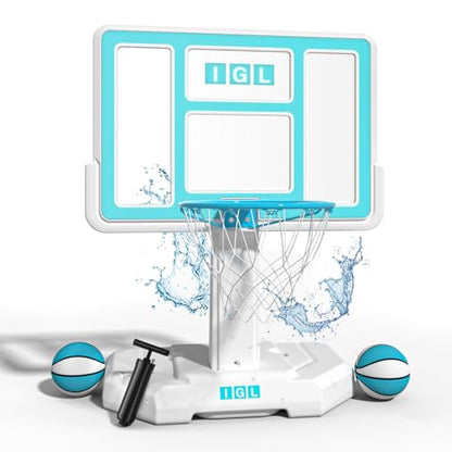 IGL Pool Basketball Hoop Outdoor, Outdoor Poolside Basketball Hoop, Base & Stand Double Water Storage with 2 Ball & Inflator, Stainless Steel Basketball Rim, Fixed Height - size: 44in Backboard