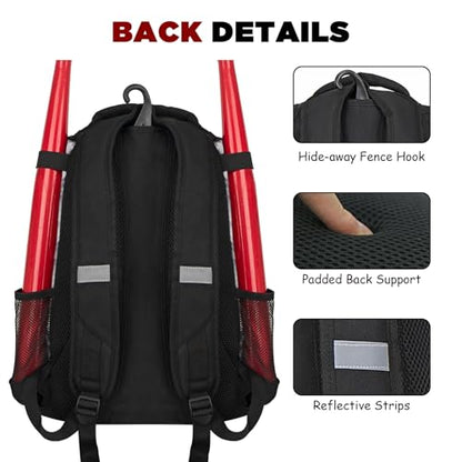 Goloni | Baseball Backpack,Baseball Bag for Adult,Softball Bat Bag with Shoes Compartment,Large Main Compartment for Helmet & accessories, Fence Hook - color: Grey white tie dye