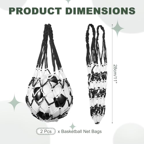 uxcell Basketball Net Bags, Nylon Soccer Ball Holder Portable Multifunctional Single Ball Mesh Net Bag for Storage Basketball Soccer Rugby Balls - color: Black/White