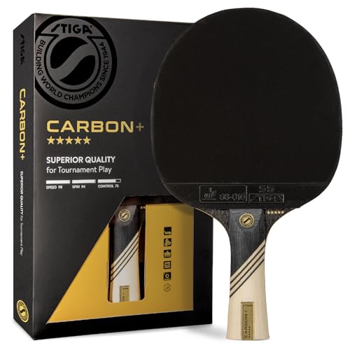 STIGA Carbon+ Bundle Ping Pong Paddle Set – 7-ply Extra Light Carbon Fiber Blade – 2mm Premium Sponge – Concave Pro Handle – 2 3-Star Tournament Balls – Neoprene Racket Cover – Player Wristband - color: Red Cover