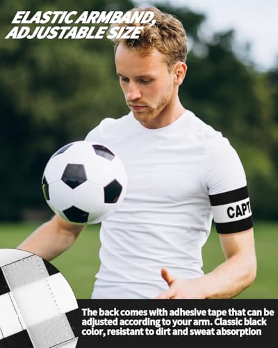 4 Pcs Captain Arm Bands for Soccer, Black Adjustable Soccer Captain Armband, Arm Bands Football for Adults and Youth, Suitable for Rugby, Basketball, Volleyball Teams