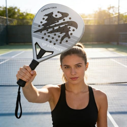Padel Racket, Carbon Fiber Surface Padel Racquet, Lightweight, Ideal for Training/Matches - color: Gray