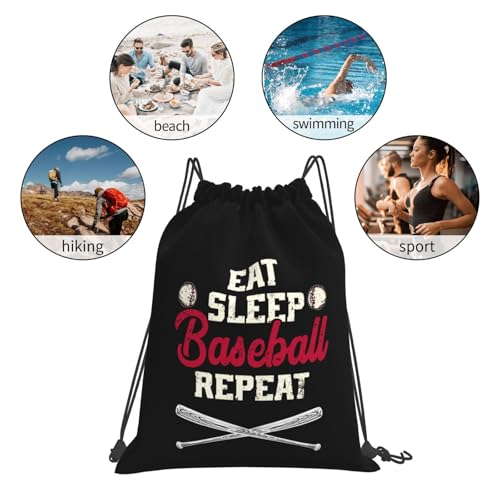 Eat Sleep Baseball Repeat Unisex Drawstring Backpack Bag Sport Gym Travel Swim Sackpack - color: Eat Sleep Baseball Repeat1