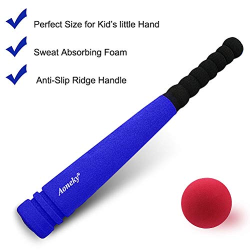 Aoneky 16.5 Inch Foam Baseball Bat and Ball Set for Toddlers 1-3 Years - Soft & Safe First T-Ball Bat, Mini Lightweight Beginner Bat for 1 Year Old Boy Girl Gift, Indoor Outdoor Toy