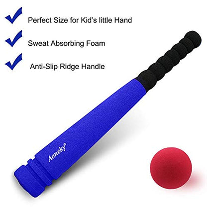 Aoneky 16.5 Inch Foam Baseball Bat and Ball Set for Toddlers 1-3 Years - Soft & Safe First T-Ball Bat, Mini Lightweight Beginner Bat for 1 Year Old Boy Girl Gift, Indoor Outdoor Toy