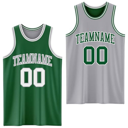 Custom Reversible Basketball Jerseys Men Youth, Personalized Sports Shirts Team Uniforms Printed Name Logo Number - color: Green and Grey
