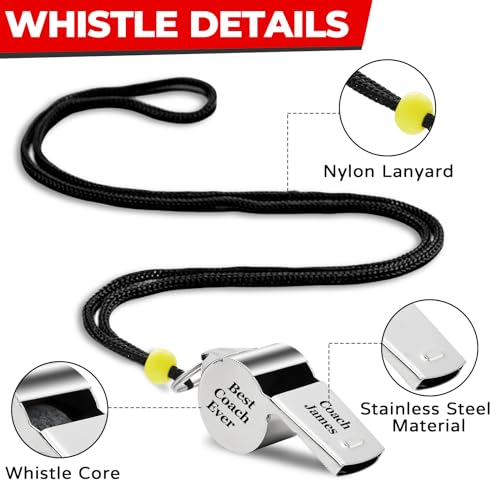 Personalized Whistle for Coach, Silver Whistle Personalized with Lanyard, Appreciation Gift for Referee, Coach, Teacher - color: Silver