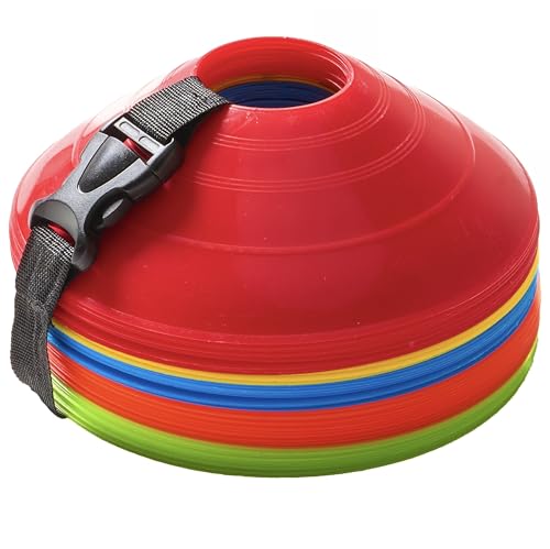 Flexible Soccer Cones (Set of 60/50/40/25) with Mesh Bag & Strap, Sports Cones for Soccer, Basketball, Football Training Equipment, Agility Soccer Cones for Drills Training - size: Pack of 50 - Multi Color