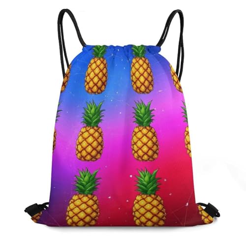 Gym Drawstring Bag Sports Sackpack Waterproof String Backpack with Shoe Compartment for Hiking Swimming Training, Trippy Upside Down Pineapple Bags - color: Picture (1012)