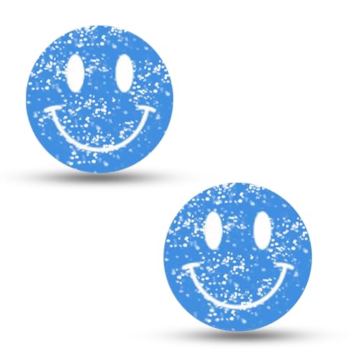 Tennis Racket Dampener - Glitter Smiley Face Designs - Vibration & Noise-Reducing Tennis Shock Absorber for Racquets - Secure, Easy-Install Accessories for Players of All Levels - style: Blue