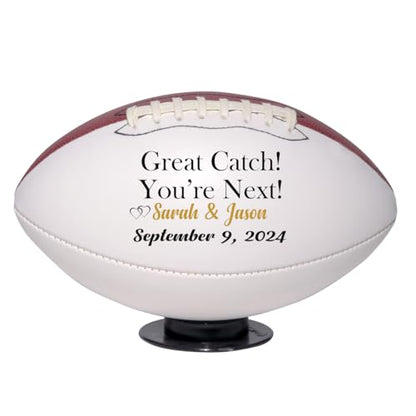 Custom Great Catch You’re Next Football for Wedding Garter Toss, Wedding Game, Wedding Reception, Wedding Favor | Personalize Football with Mr & Mrs Couple Names and Wedding Date - size: Mid Size 9", style: with Base