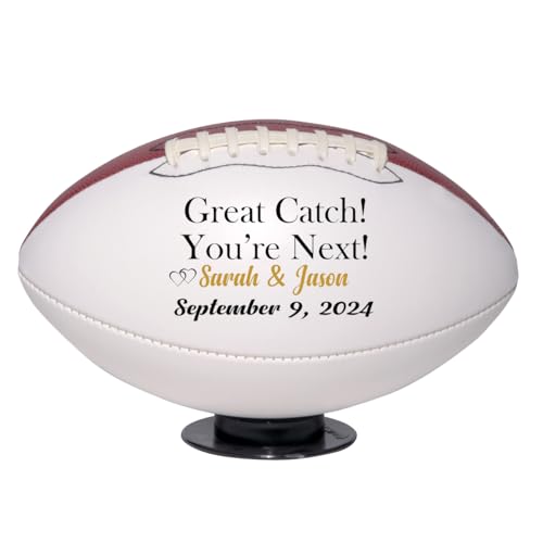 Custom Great Catch You’re Next Football for Wedding Garter Toss, Wedding Game, Wedding Reception, Wedding Favor | Personalize Football with Mr & Mrs Couple Names and Wedding Date - size: Mid Size 9", style: with Base