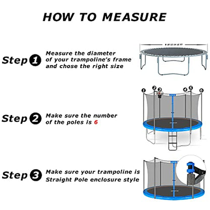 Trampoline Replacement Safety Enclosure Net for 6 Straight Poles Round Frame Trampolines, Breathable and Weather-Resistant Trampoline Net with Adjustable Straps (Net Only)