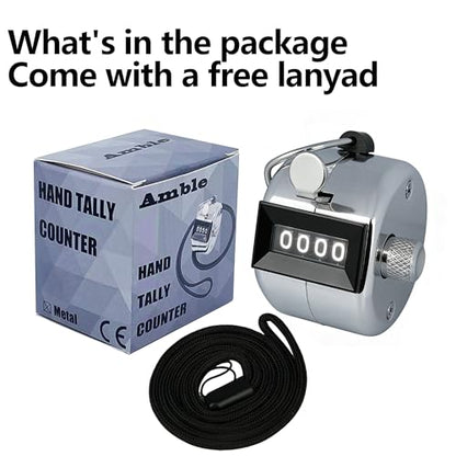 Amble Tally Clicker Counter, Metal Case Mechanical Clicker Digital Handheld Tally Counter with Nylon Lanyard