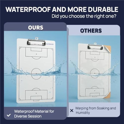 Soccer Coaching Board, Premium Soccer Clipboards for Coaches, Waterproof Soccers Whiteboard for Coaches, Double-Sided Soccers Tactics Board with Tactics Field & Lineup Planner, Achiwish