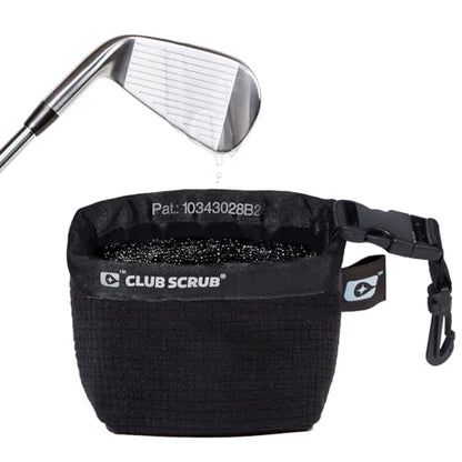 Club Scrub Golf Club and Golf Ball Cleaning Bag, Waterproof Clean Face Technology Liner, Detachable Clip, Machine Washable, Cleans Club Grooves, Dry Exterior (Neoprene or Microfiber Option Available) - color: Black, style: Microfiber Pro