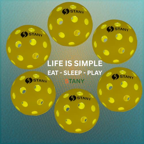 STANY LED Pickleball Balls –Ultra Visible for Nighttime Play, Glow in The Dark, 40 Hole, Indoor/Outdoor, Consistent Bounce, USAPA Official Size, Gift Ready Box, 6 Pack + 3 Replacement Batteries