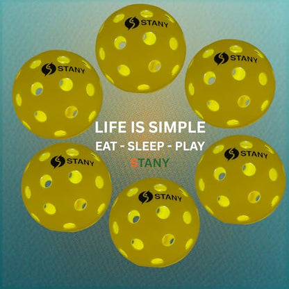STANY LED Pickleball Balls –Ultra Visible for Nighttime Play, Glow in The Dark, 40 Hole, Indoor/Outdoor, Consistent Bounce, USAPA Official Size, Gift Ready Box, 6 Pack + 3 Replacement Batteries