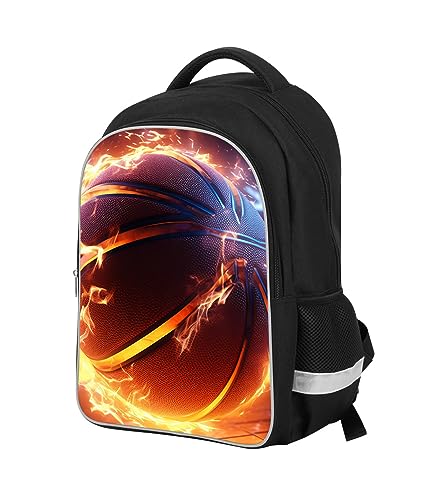 Basketball Kids Backpack for Boys and Girls, Middle School and Elementary Kids Sports Bookbag, Polyester, 23 Liters, Bottle Holder with Double Zippers, Giftable Lightweight Back Pack - color: A3-bookbag-basketball