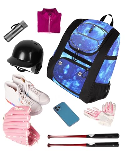 MATEIN Softball Bag, Lightweight Baseball Backpack with Shoe Compartment, Baseball Bag with Fence Hook for TBall Bat & Equipment, Softball Gifts Catchers Backpack for Women Fit Catcher’s Mitt, Helmet - color: Galaxy Blue