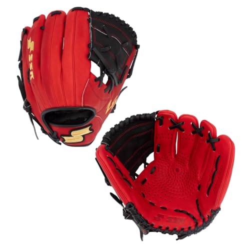 SSK Z5 Craftsman Youth Baseball Glove – 10.5” – 11” – 11.25” – 11.5” Right & Left Hand Throw - color: Red/Black - One-Piece Web, size: 11" - Right Hand Throw