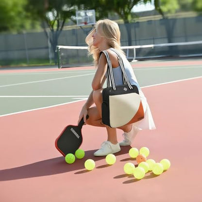 Pickleball Bag for Women Men Large Tennis Backpack for Pickleball, Tennis, Racketball, and Travel Sling Bag with Shoe Compartment and Fence Hook External Ball B-ag and Adjustable Shoulder Strap - color: Black-a