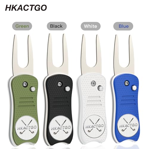Golf Divot Repair Tool with Premium Metal Gift Box, Heavy Duty 2-Layer Stainless Steel & ABS, Thicker & Harder Prongs, Foldable, Magnetic Ball Marker,Green - color: White