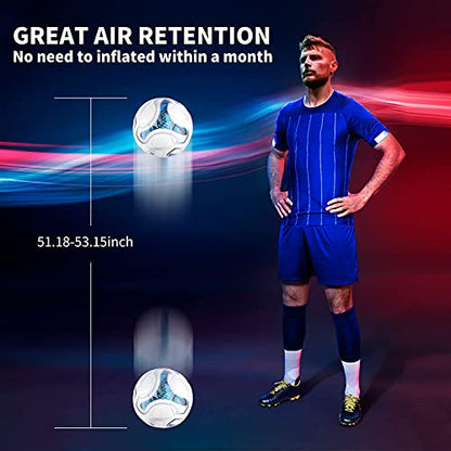 SHOKE Soccer Ball Size 5 Official Size Soccer Ball Thermal Bonded Training Slip Resistant - color: Blue(inflated not full )