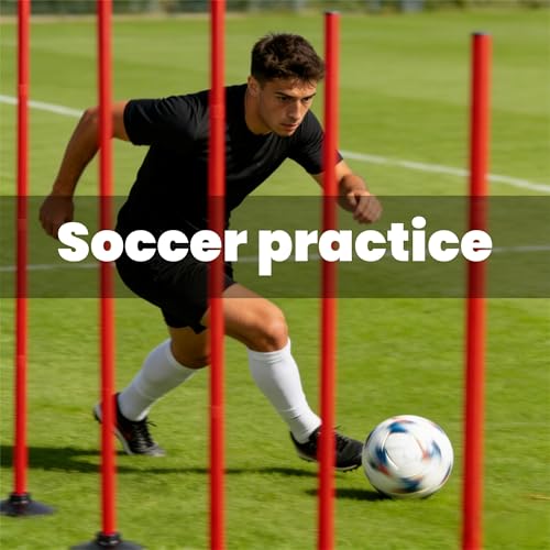6 Pcs 5 FT Adjustable Agility Training Poles for Soccer,Basketball,Football, Horse,Dog-Speed and Agility Training Equipment Sports Training Poles with Rubber Bases and Bag - color: red