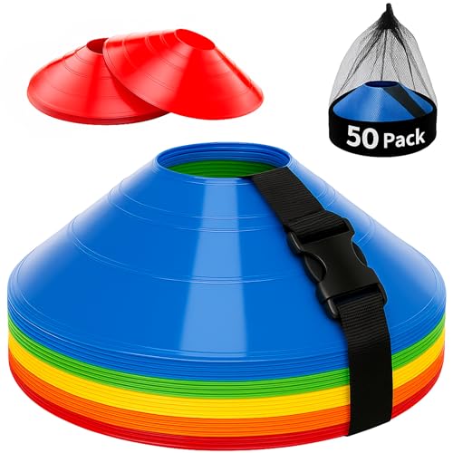 75/50/25 Pack, Pro-Grade Soccer Training Cones Set, Durable Agility Soccer Cones with Carry Bag & Strap Holder Ideal for Sports Training, Football, Soccer, Basketball- Trusted by Coaches & Athletes - color: Multi Color