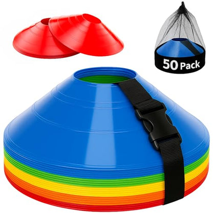 75/50/25 Pack, Pro-Grade Soccer Training Cones Set, Durable Agility Soccer Cones with Carry Bag & Strap Holder Ideal for Sports Training, Football, Soccer, Basketball- Trusted by Coaches & Athletes - color: Multi Color