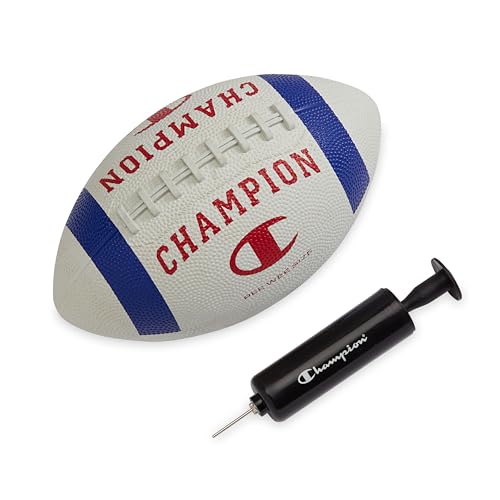 Champion Blitz Football, All-Weather Football, Enhanced Grip, Durable Rubber Cover and Molded Laces, for Outdoor Sports & Training, Includes 6 Ball Pump - color: White/Surf the Web/Tango Red, size: Pee Wee