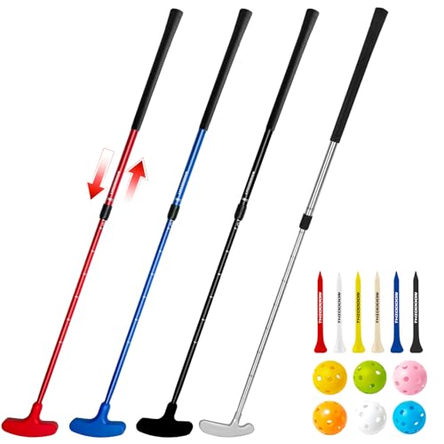 THIODOON Golf Putters for Men and Women Two-Way Kids Putter Mini Golf Putter for Right or Left Handed Golfers Adjustable Length Golf Putter Suitable for Children, Teenagers and Adults - color: Red+Blue+Black+Silver Putters & 6 Golf Tees & 6 Balls, size: 4