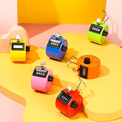 TOODOO 6 Pack Hand Tally Counter 4 Digit Mechanical Palm Clicker Plastic Hand Held Counter Clicker with Metal Finger Ring for School Golf Sports Events Office Stadium