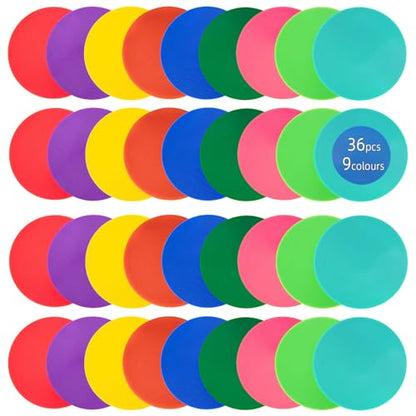 Spot Markers 9 Inch 10 Inch Non Slip Rubber Floor Markers Flat Field Cones Poly Dots for Soccer Basketball Sports Speed Agility Training and Drills - style: 9inch 36pcs