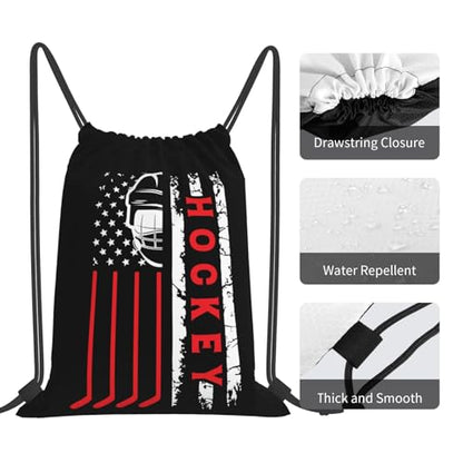 Hockey Flag Unisex Drawstring Backpack Bag Sport Gym Travel Swim Sackpack - color: Hockey Flag