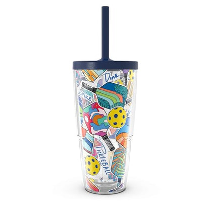Tervis Pickleball - Spike Dink Ace Made in USA Double Walled Insulated Tumbler Travel Cup Keeps Drinks Cold & Hot, 24oz with Straw Lid, Classic - style: GAME ON