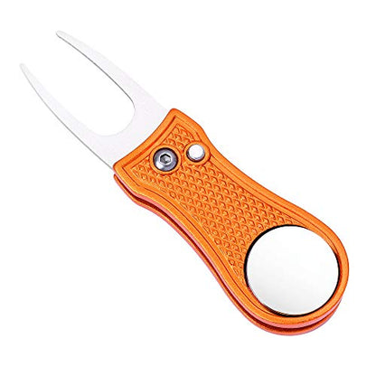 Mile High Life Golf Divot Repair Tool, All Metal Foldable Divot Tool with Pop-up Button & Magnetic Ball Marker - color: Orange Bone