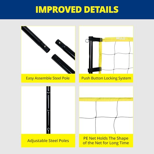 Heavy Duty Volleyball Net Set - Official Size Portable Volleyball Net for Backyard - Volleyball & Carrying Bag Included