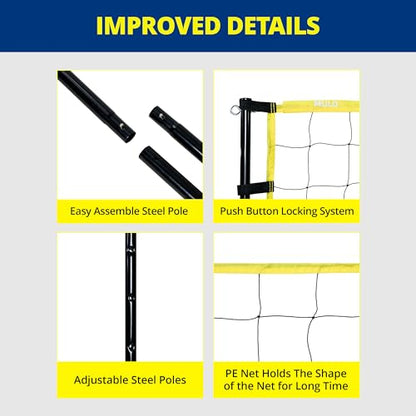 Heavy Duty Volleyball Net Set - Official Size Portable Volleyball Net for Backyard - Volleyball & Carrying Bag Included