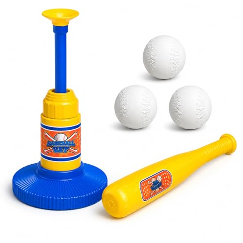 Baseball Training Tee Ball Popper Set with Bat & 3 Balls – Pop Up Hitting Trainer for Baseball Swing Practice