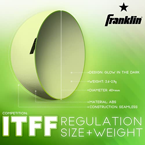 Franklin Sports Glow in the Dark Ping Pong Balls - Official Size + Weight 40mm Table Tennis Balls - One Star Glow in the Dark Ping Pong - Durable High Performance - Green - 6 Pack